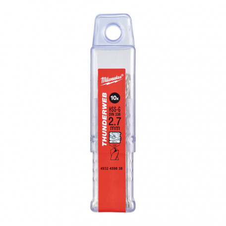 Сверло по металлу THUNDERWEB HSS-G MILWAUKEE, DIN338, Ø2,7х61х33мм, (10шт)
