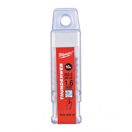 Сверло по металлу THUNDERWEB HSS-G MILWAUKEE, DIN338, Ø1,6х43х20мм, (10шт)