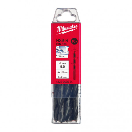 Свердло по металу MILWAUKEE HSS-R, DIN338, Ø9,0х125х81мм, (10 шт.) (4932363524)