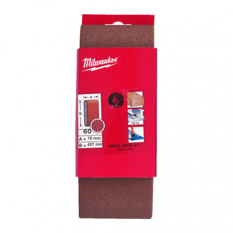 Стрічка шліфувальна MILWAUKEE, 75х457мм, зерно 40, 5шт (4932480546)