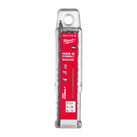 Сверло по металлу HSS-Co MILWAUKEE, DIN338, Ø3,5х70х39мм, (10шт)