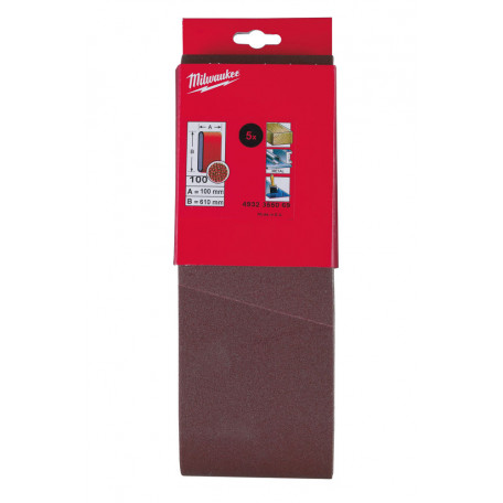 Стрічка шліфувальна MILWAUKEE, 100х610мм, зерно 100, 5шт (4932355069)