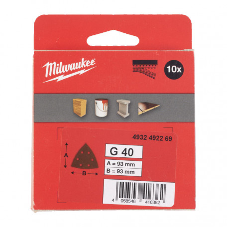 Шліфувальні листи MILWAUKEE, 93×93×93 мм HL, зерно 60 (10 шт) (4932492270)