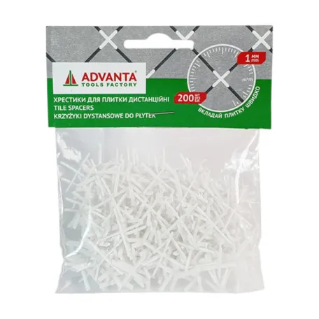 Крестики для плитки дистанционные 1 мм ADVANTA, 200 шт (341302)