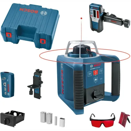 Ротационный лазерный нивелир Bosch Professional GRL 300 HV в кейсе с приемником LR1, пультом RC1, держателем WM 4, зарядным устройством, очками, мишенью (0601061501)