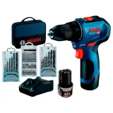 Дриль-шурупокрут акумуляторний Bosch GSR 12V-30 + набір оснащення, 30 Н·м, 2×2,0 Аг (06019G9001)