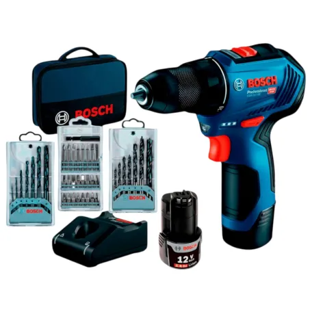 Дриль-шурупокрут акумуляторний Bosch GSR 12V-30 + набір оснащення, 30 Н·м, 2×2,0 Аг (06019G9001)