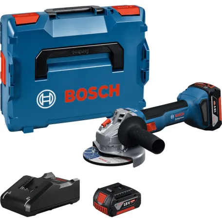 Шлифмашина угловая аккумуляторная Bosch GWS 18V-8 Professional с 2 АКБ GBA 18V 4 Ач и ЗУ GAL 18V-40, в кейсе, Ø125 мм (06019N9020)