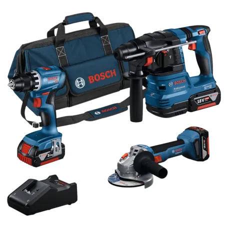 Комбо-набор Bosch GSR 18V-45 + GWS 18V-8 + GBH 18V-22, 3× GBA 4,0 Ач, GAL 18V-40, M-BAG (0615A5007L)