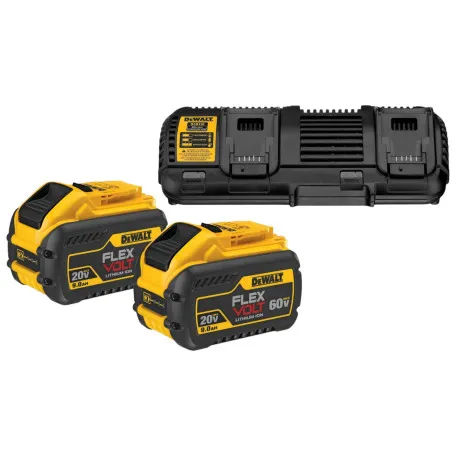 Зарядний пристрій, подвійний, DeWALT 18V/54V, вихідний струм 4 А, + 2 акумулятори 9 Аг (18 В)/3 Аг (54 В) (DCB132X2)