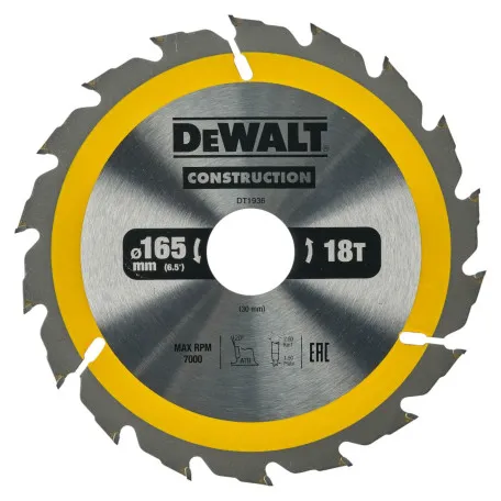 Диск пильний, по дереву DeWalt Construction 165x1,5x30 мм, 18T (DT1936)
