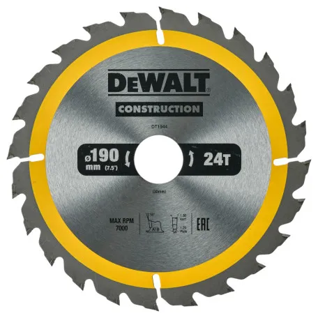 Диск пильний, по дереву DeWalt Construction 190x1.7x30 мм, 24T (DT1944)