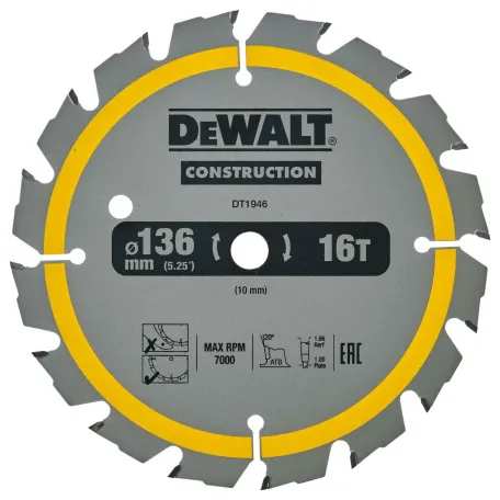 Диск пильний, по дереву DeWalt Construction 136x1x10 мм, 16T (DT1946)