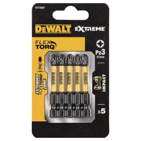 Набір біт DeWALT, ударні, IMPACT TORSION EXTREME, Pozidriv, Pz3, довжина 57 мм, 5 шт (DT7392T)