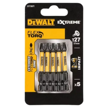 Набір біт DeWALT, ударні, IMPACT TORSION, Torx, Т27, довжина 57 мм, 5 шт (DT7397T)