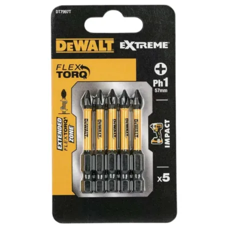 Набір біт DеWALT, ударні, IMPACT TORSION EXTREME, Philips, Ph1, довжина 57 мм, 5 шт (DT7997T)