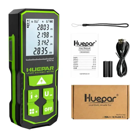 Лазерный дальномер Huepar S100-G, 100 м, ±2 мм, зелёный луч (462020)