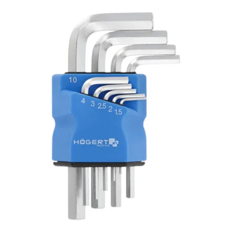 Набор шестигранных ключей, Hoegert, S2, 9 шт., коротких (HT1W820)