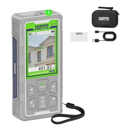 Дальномер лазерный Huepar Pro SW-150GQ, зелёный луч, 150 м, камера, Bluetooth (462060)