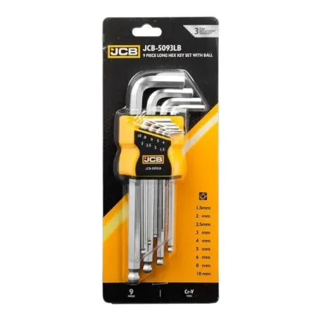 Набір Г-подіб. ключів довгих, з кулею, HEX, 9 од. (1,5 мм-10 мм) JCB Tools, JCB-5093LB (59740)