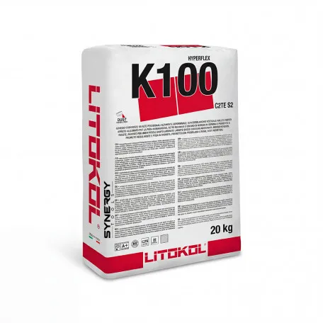 Клей с высокой деформацией, Litokol Hyperflex K100 Grigio, белый, 20 кг, (K100B0020)
