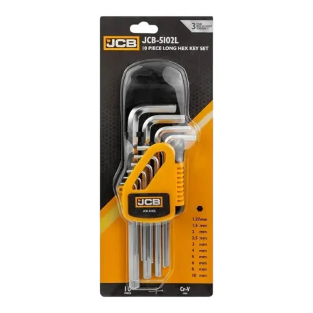 Набір Г-подіб. довгих, HEX, 10 од. (1,27 мм-10 мм) JCB Tools, JCB-5102L, (59741)