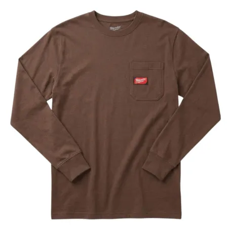 Футболка MILWAUKEE, WTLSBR-XXL с карманом и длинным рукавом, коричневая, (размер XXL) (4932493062)