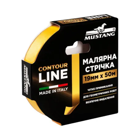 Малярна стрічка, рисова, MUSTANG CONTOUR LINE, жовта, 19мм x 50м, (ITWP1950G)