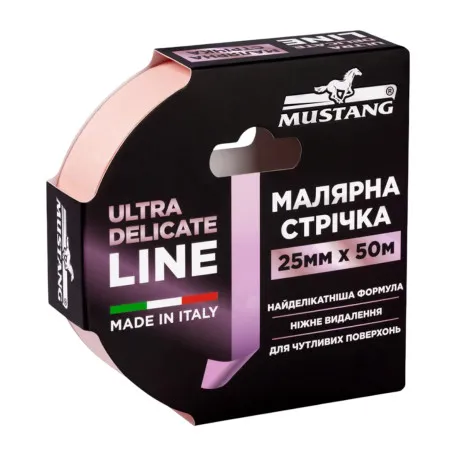 Малярна стрічка, рисова, MUSTANG ULTRA DELICATE LINE, рожева, 25мм x 50м, (ITWP2550P)