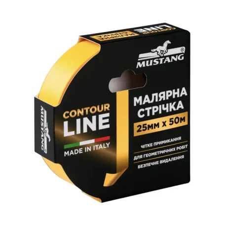 Малярна стрічка, рисова, MUSTANG CONTOUR LINE, жовта, 25мм x 50м, (ITWP2550G)