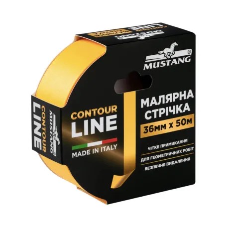 Малярна стрічка, рисова, MUSTANG CONTOUR LINE, жовта, 36мм x 50м, (ITWP3650G)