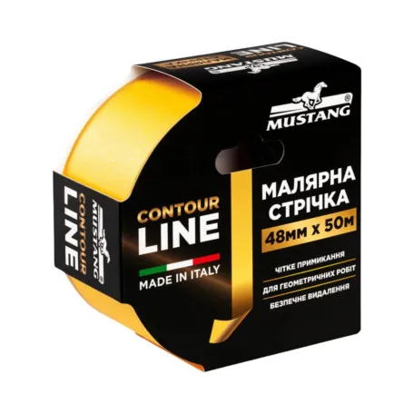 Малярна стрічка, рисова, MUSTANG CONTOUR LINE, жовта, 48мм x 50м, (ITWP4850G)