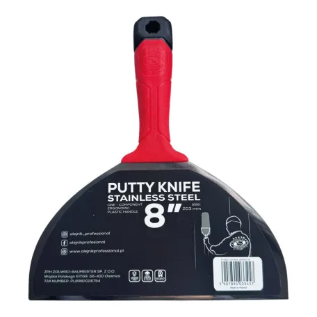 Однокомпонентный шпатель Olejnik Plastic Handle, 200 мм, закаленная нержавеющая сталь, эргономичная форма (124020-1K)