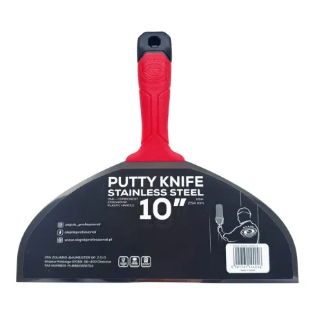 Однокомпонентный шпатель Olejnik Plastic Handle, 250 мм, закаленная нержавеющая сталь, эргономичная форма (124025-1K)