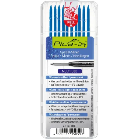 Водостойкие грифели Pica Dry Water Resistant, синие, 10 шт. (4041)