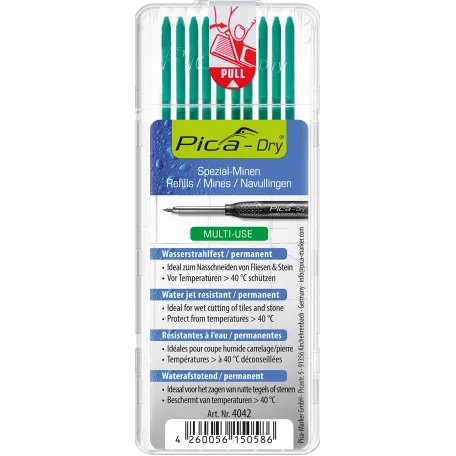 Водостойкие грифели Pica Dry Water Resistant, зелёные, 10 шт. (4042)