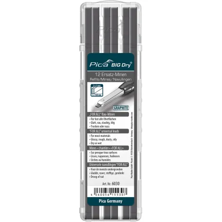 Сменные грифели Pica BIG Dry FOR ALL, графит 2B, 12 шт. (6030)