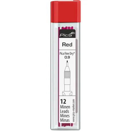 Сменные грифели Pica Fine Dry, красные, 0,9 мм, 12 шт. (7031)