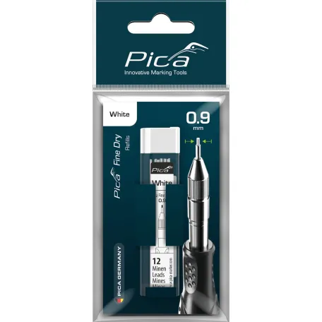Сменные грифели Pica Fine Dry, белые, 0,9 мм, 12 шт., блистер (7032/SB)