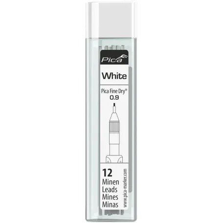 Сменные грифели Pica Fine Dry, белые, 0,9 мм, 12 шт. (7032)