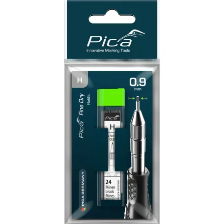 Сменные грифели Pica Fine Dry, H, 0,9 мм, 24 шт., блистер (7050/SB)