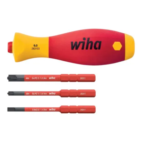 Набор отвертки с битами Wiha SoftFinish electric slimVario VDE, 4 предмета (SB 2831 03 01)
