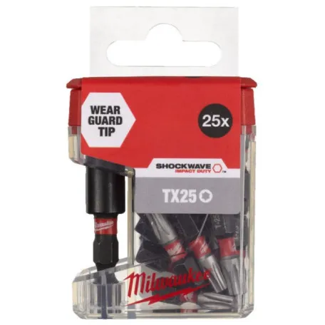 Насадка Milwaukee SHOCKWAVE TX25 25мм (25 шт/упак) + магнитный держатель для бит (4932479858)