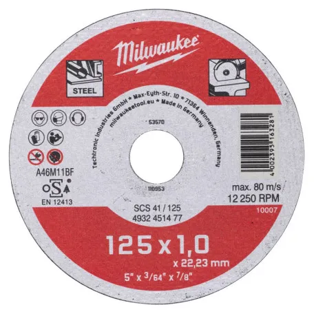 Отрезной диск MILWAUKEE по металлу SCS 41 125х1,0x22,23 (4932451477)