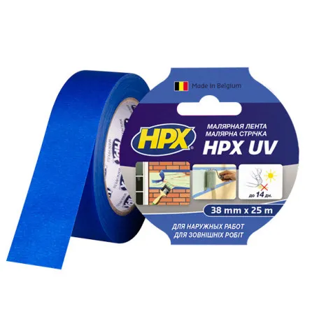 Малярная лента (скотч) HPX UV 38ммx25м УФ-стойкая для наружных работ (MU3825)