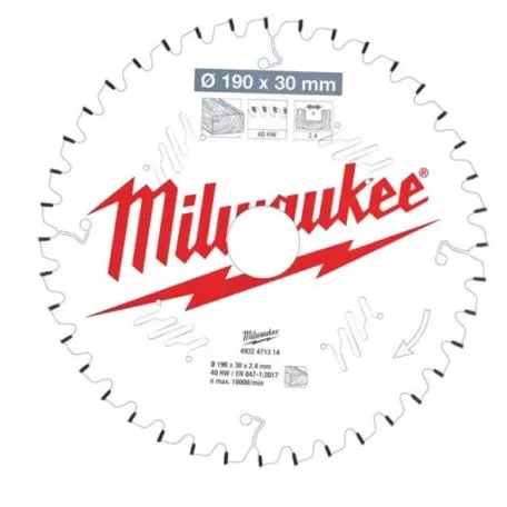 Диск пильный по дереву Milwaukee для пилы торцовочной, 190x30x2.4 мм; 40Z (4932471314)