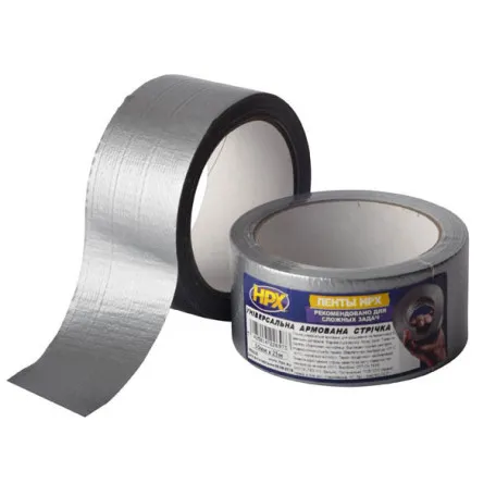 Армированная клейкая лента (сантехнический скотч) HPX Duct Tape Universal 1900 48ммх25м серебристая (PE5025)