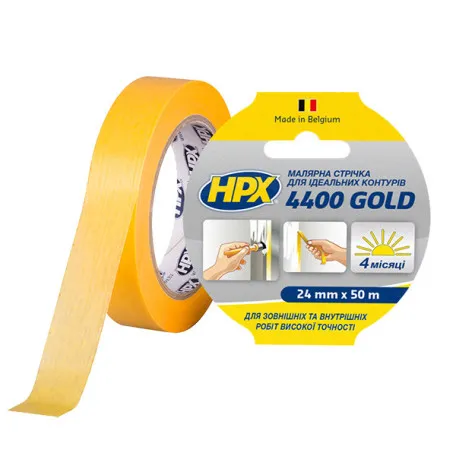 Малярная лента (скотч) HPX 4400 “Золотая” 24ммx50м для наружного применения и четких контуров (FP2550)
