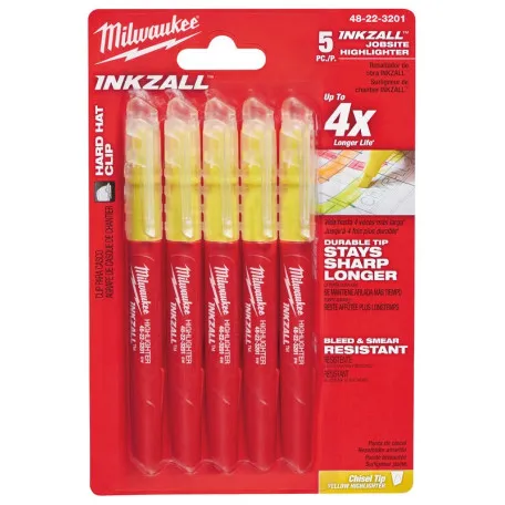 Маркер-текстовыделитель MILWAUKEE INKZALL (желтые), 5 шт (48223201)