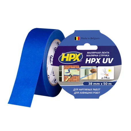 Малярная лента (скотч) HPX UV 38ммx50м УФ-стойкая для наружных работ (MU3850)